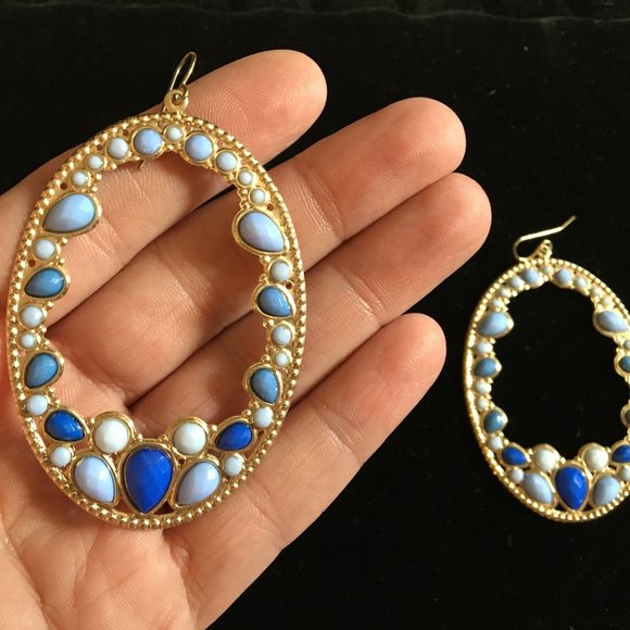 Pierced Earrings Vintage Retro Large Hoops Blues Women's Jewelry Costume   SALE! - Picture 9 of 15